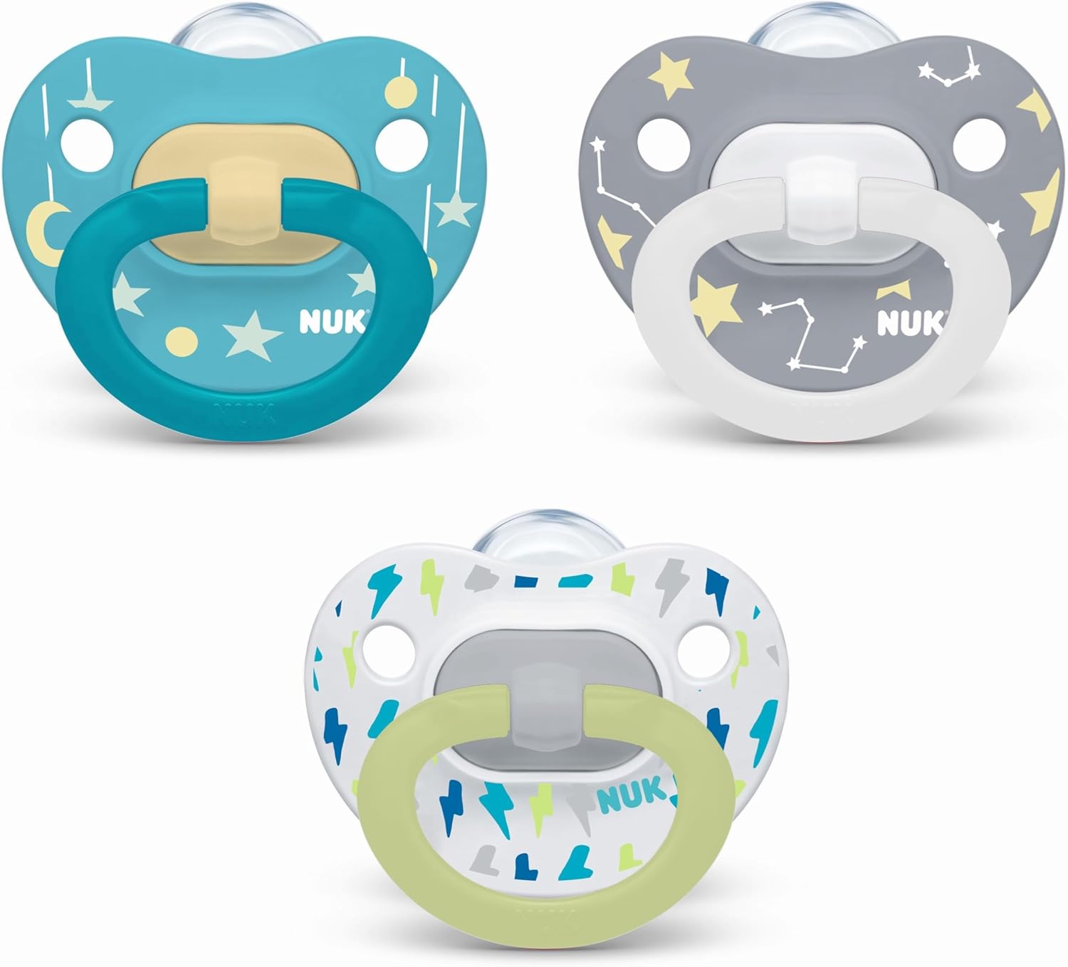 NUK 歯列矯正おしゃぶり 0～6ヶ月用 3個入り、星柄・暗闇で光るタイプ