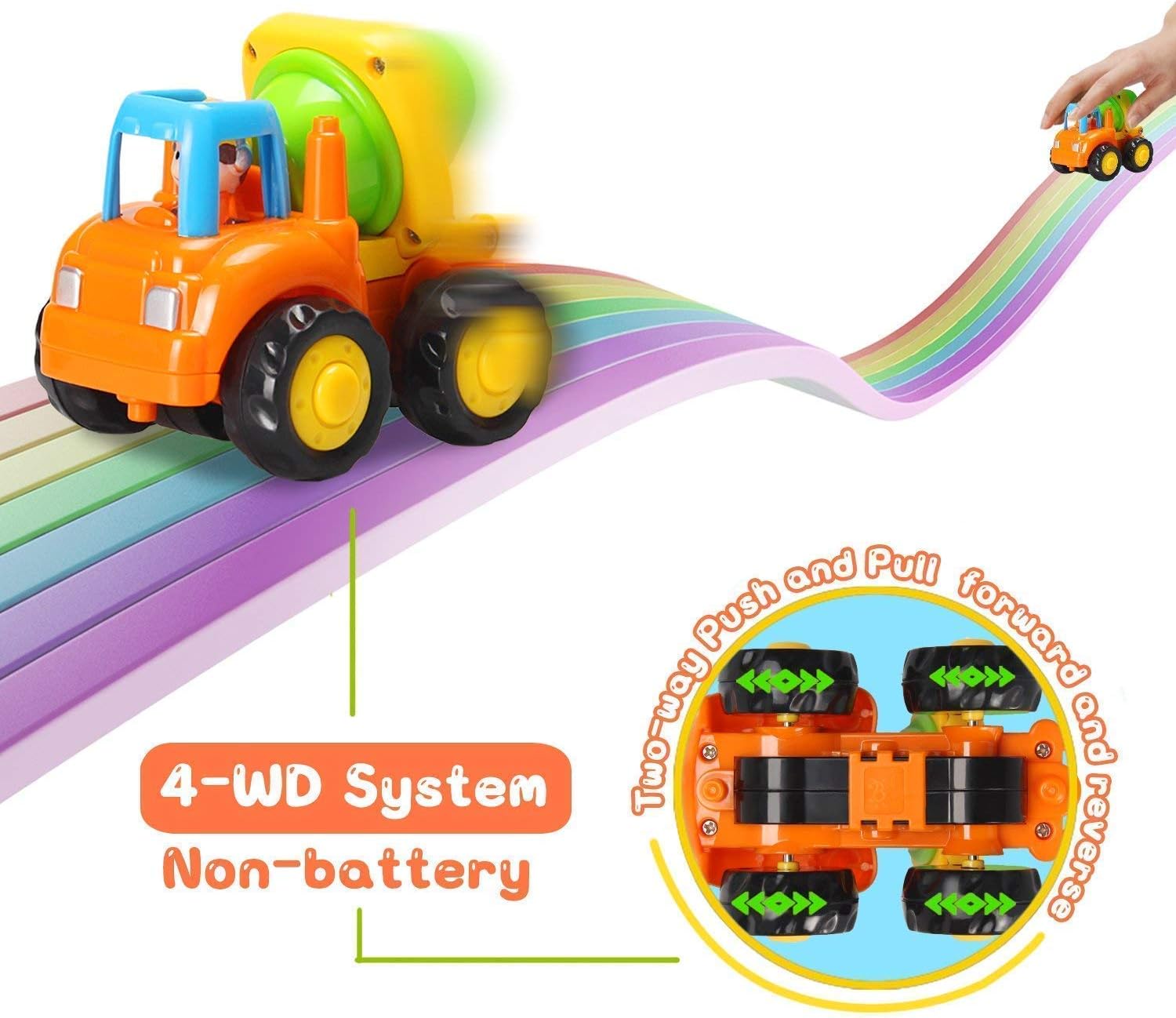 Thumbnail 3 de MOONTOY Baby Spielzeugauto-Bagger-Set (4 Fahrzeuge): Traktor, Bulldozer, Zementmischer & Kipper