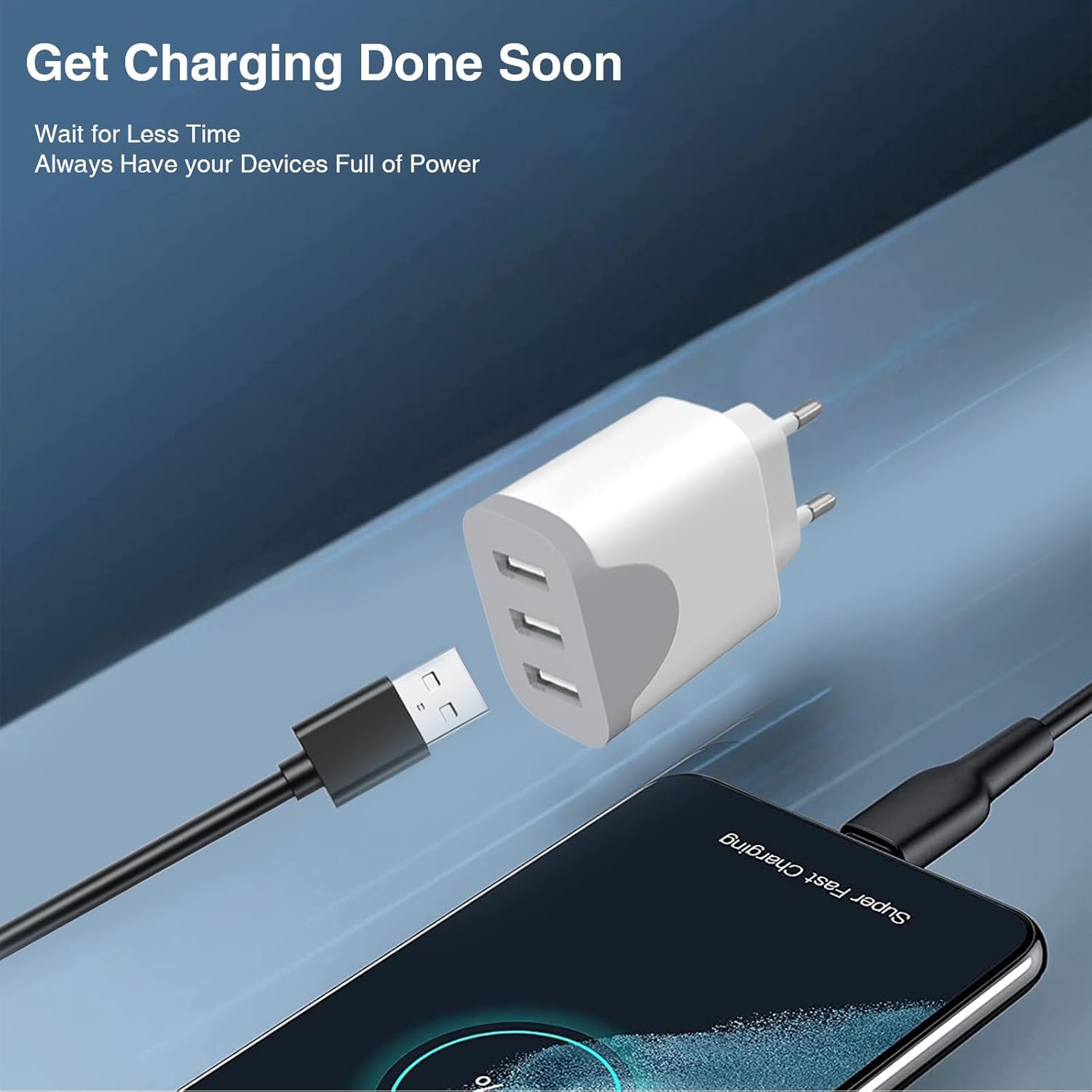 Detalle de Caricatore USB 2Pack a 3 Porte: ricarica rapida e compatibilità universale per iPhone, Galaxy e altro