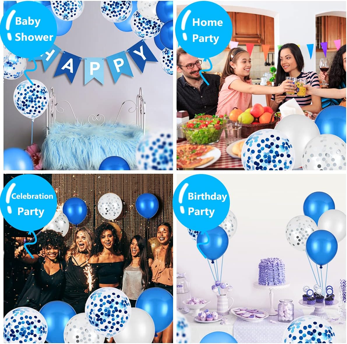 Thumbnail 6 de Vicloon födelsedagsbanderoll, 27 delar med blå ballonger och konfetti