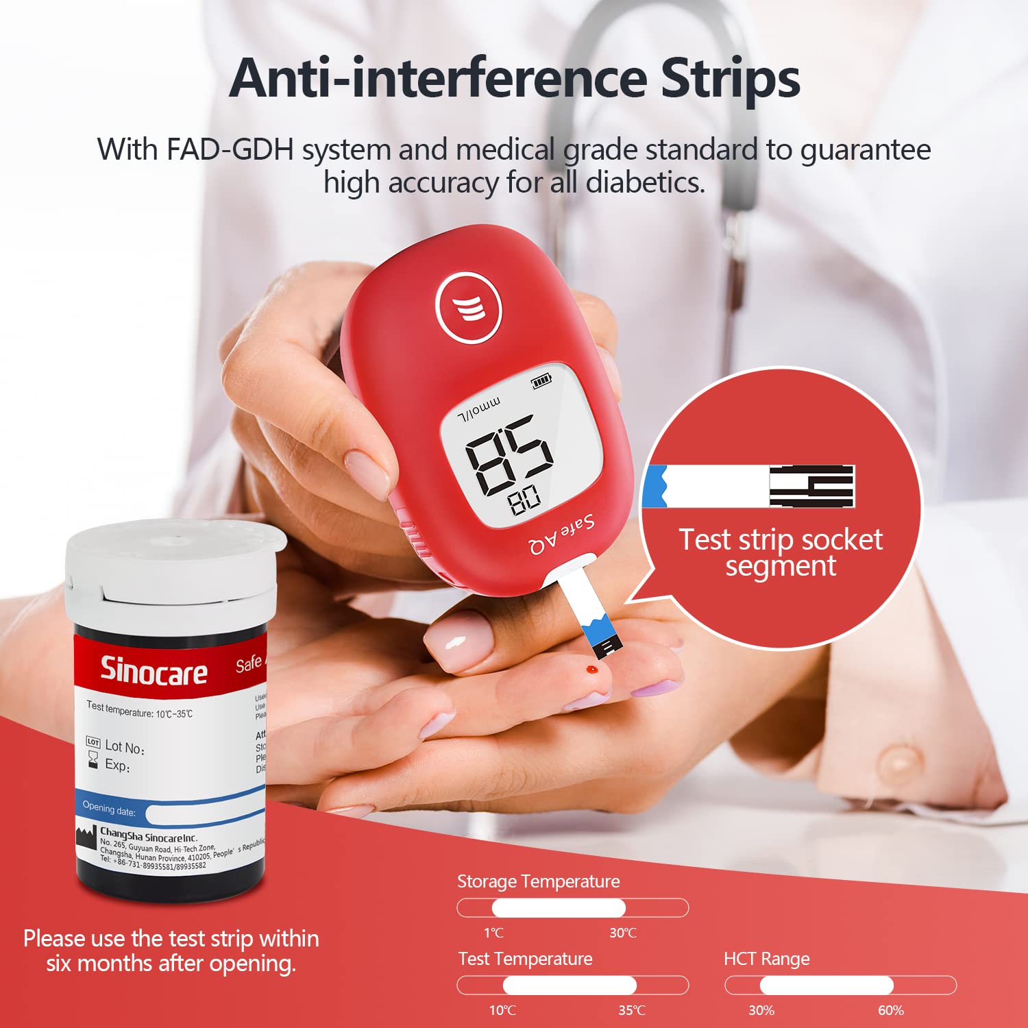 Detalle de Sinocare Safe AQ test strips 100