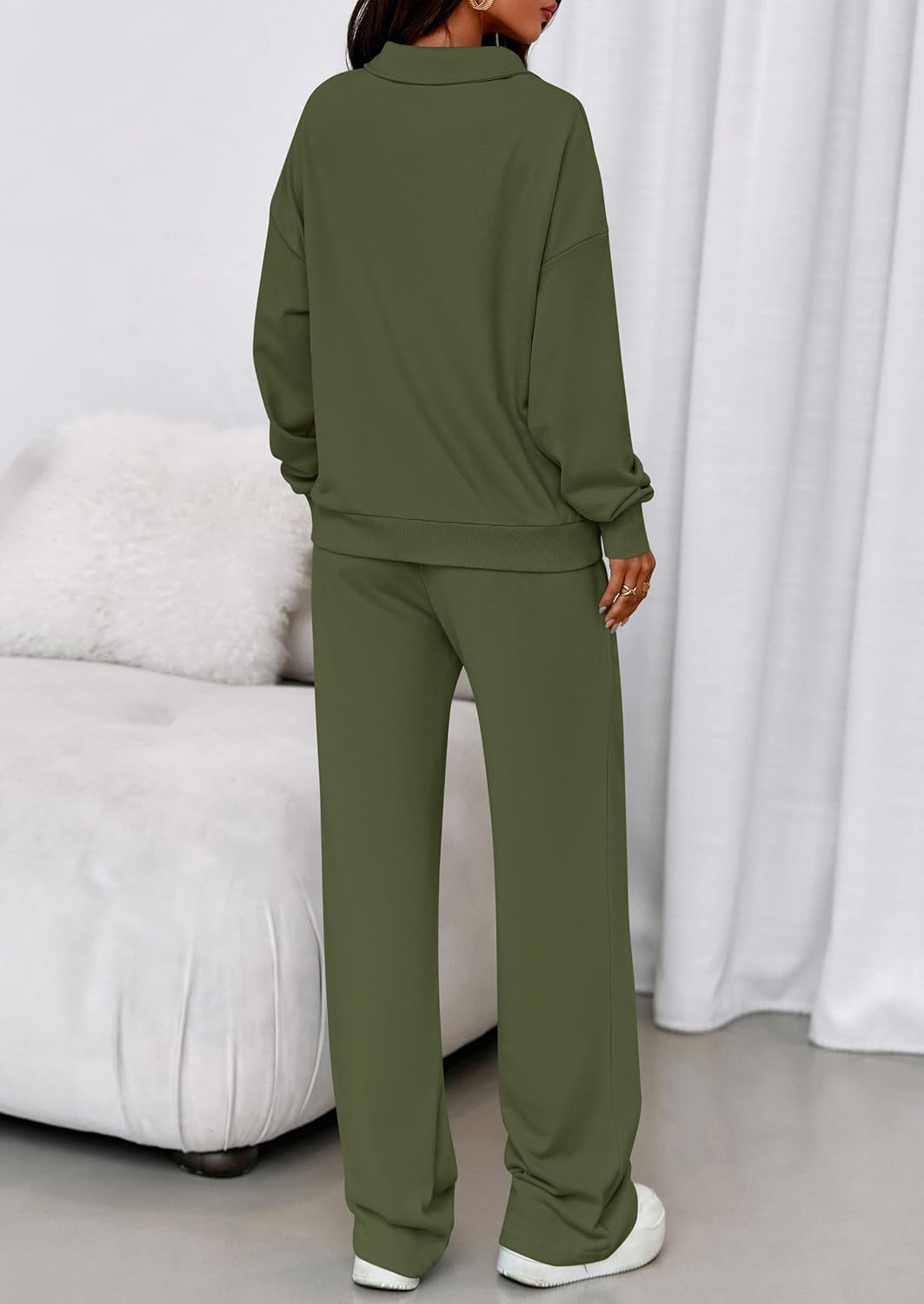Detalle 2 de PRETTYGARDEN Women's Sweat Set with Quarter-Zip Sweatshirt