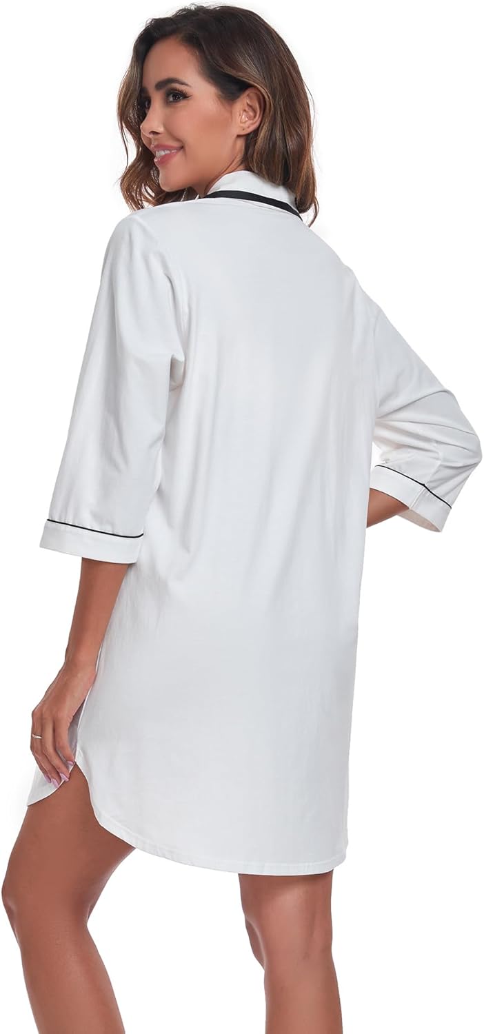 Detalle 2 de COLORFULLEAF Cotton Nightgown Button-Down S-XXL