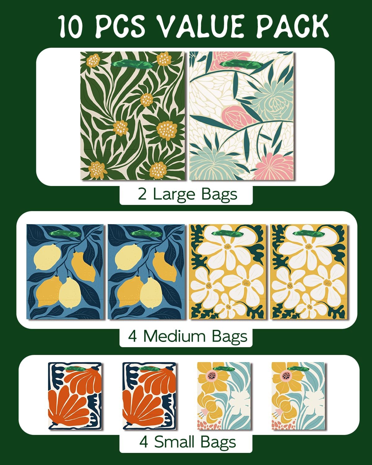 Thumbnail 1 de Gcardist Clash Flowers Gift Bags with Tissue Paper – 10 Pack (2 Large, 4 Medium, 4 Small)