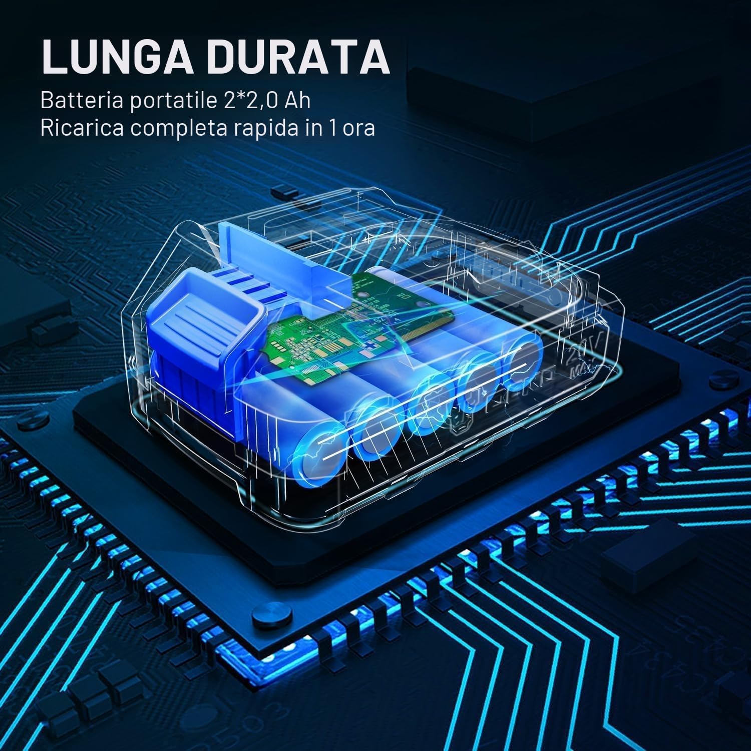 Detalle 2 de DEKOPRO 20v Tagliaerba Elettrico 2 in 1: decespugliatore e tagliaerba senza filo con 2 batterie e caricatore