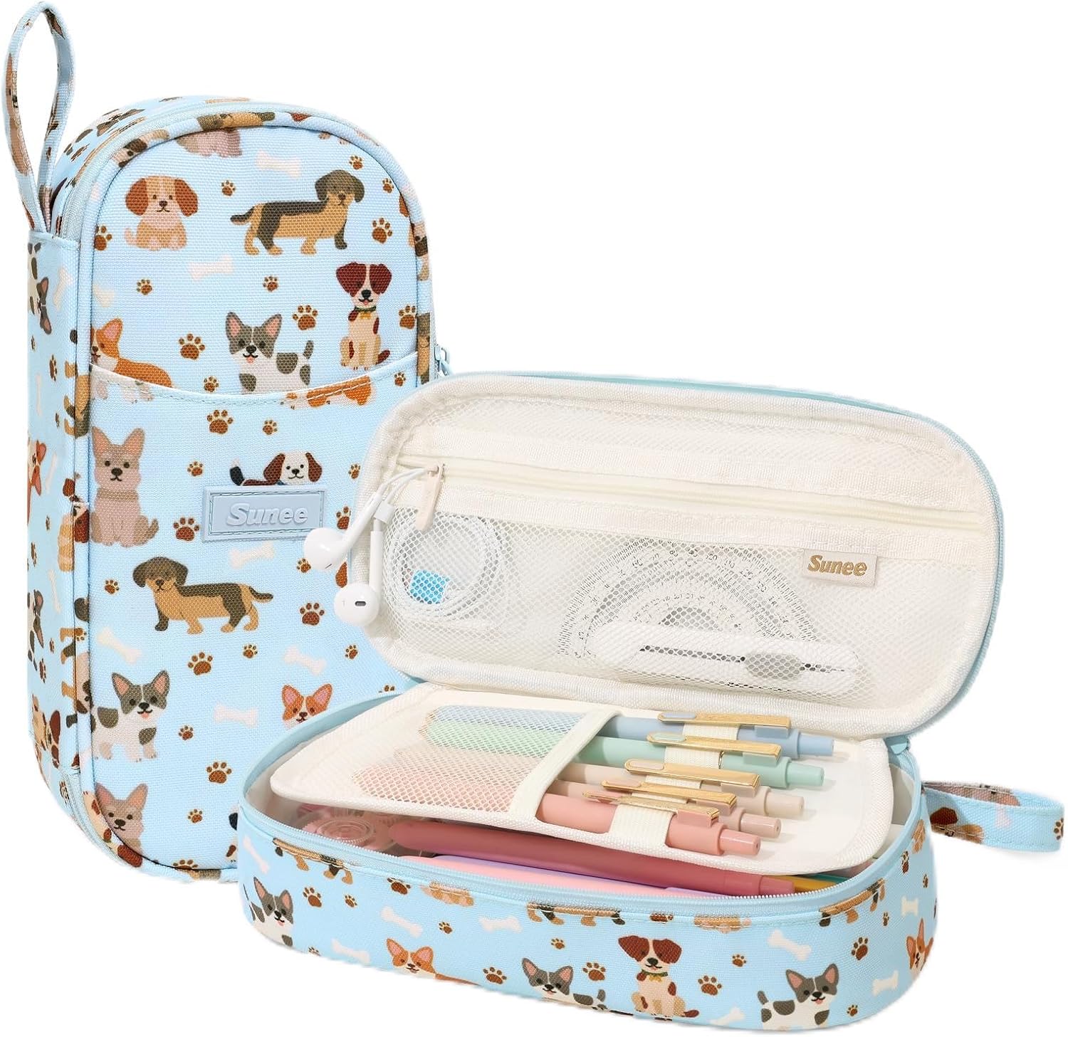 SUNEE S-P8157 Pencil Case, Cute Dog Print, Oxford Fabric, Zippered