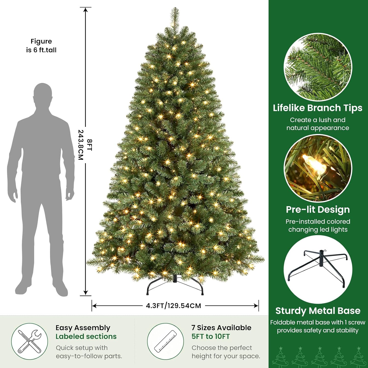 Detalle 2 de SHareconn G0501A(0.17) G1002A(0.34) 8-Foot Pre-Lit Spruce Christmas Tree