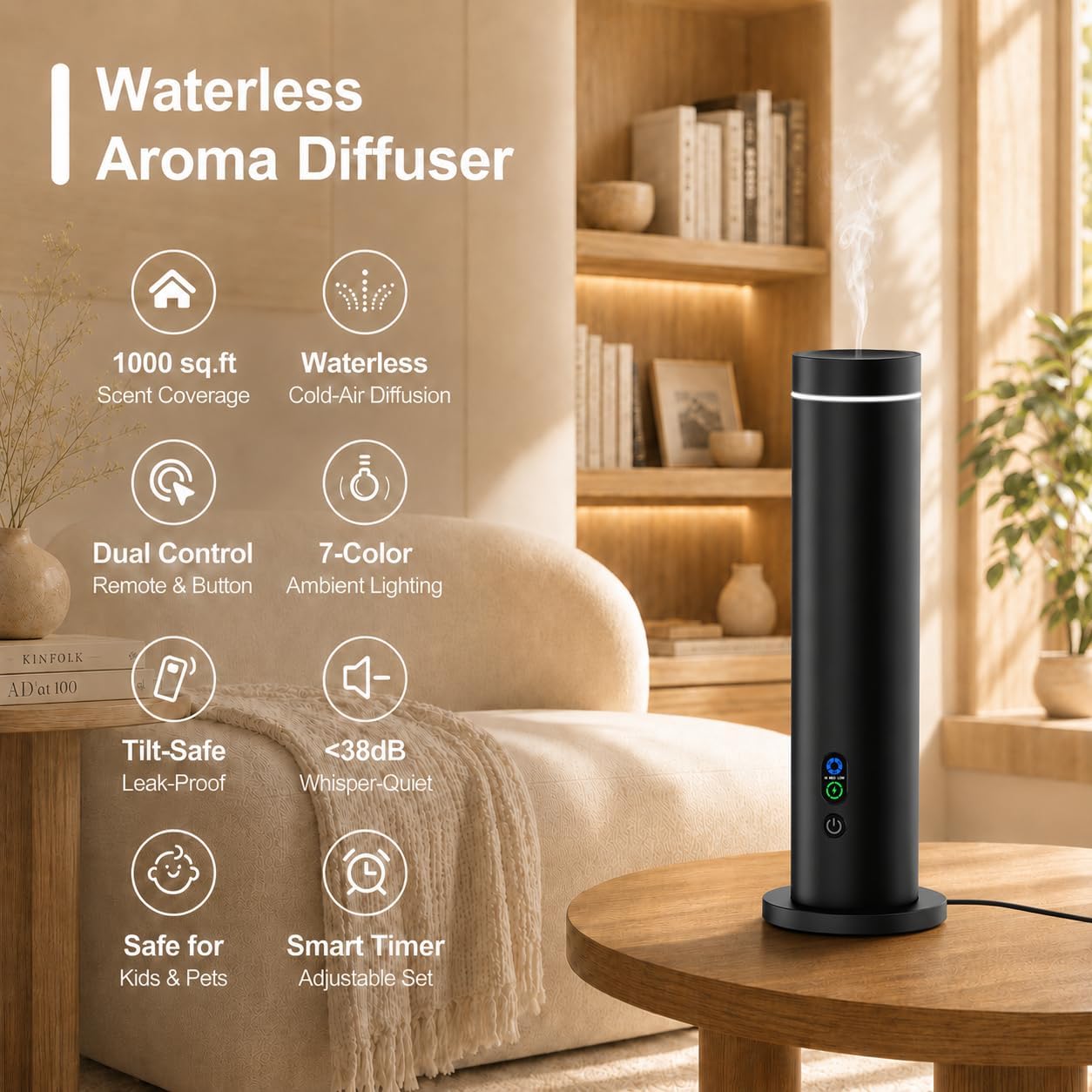 Detalle de Maromalife Waterless Diffuser: 1000 Sq. Ft Coverage, Plug-In Essential Oil Diffuser with Remote and Mood Lights