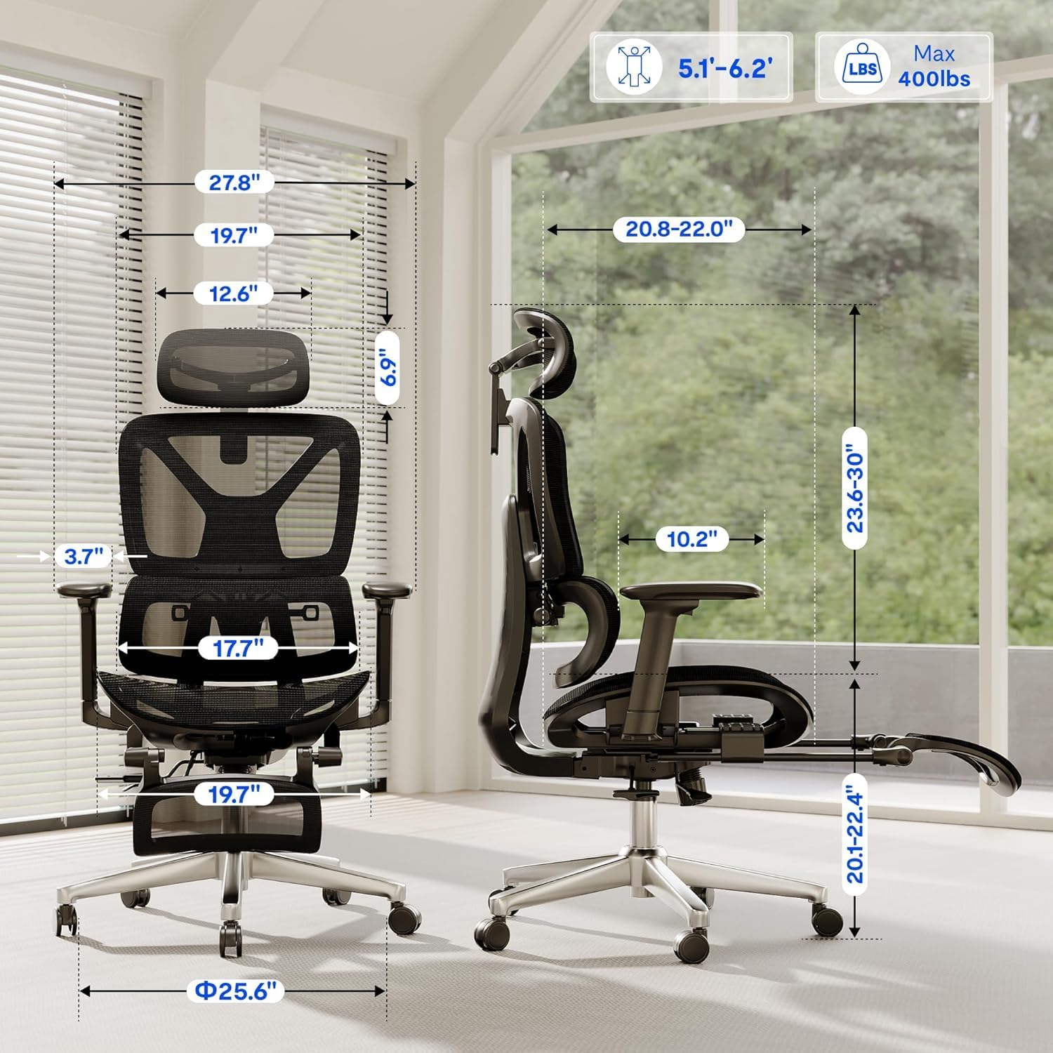 Detalle 2 de FLEXISPOT ErgoX ergonomic office chair with footrest, 3D armrests and 3D headrest (grey)