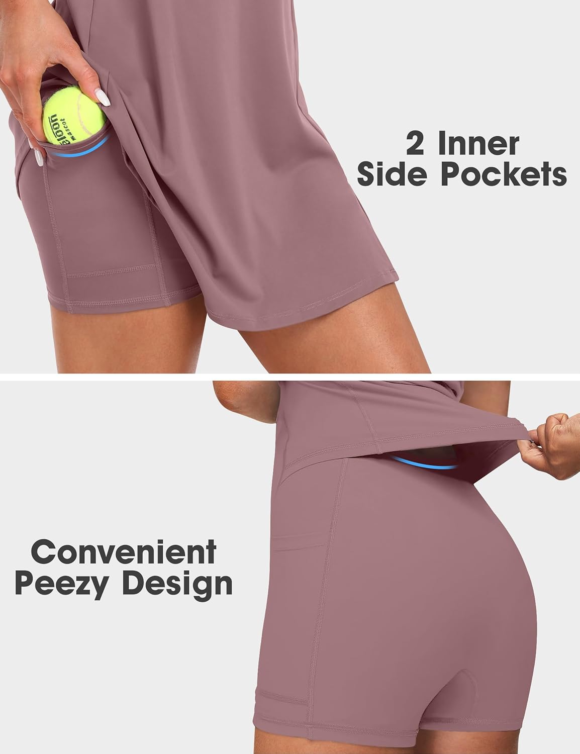 Thumbnail 3 de Desol Robe de tennis à col carré avec poches pour femmes — short intégré et fente latérale