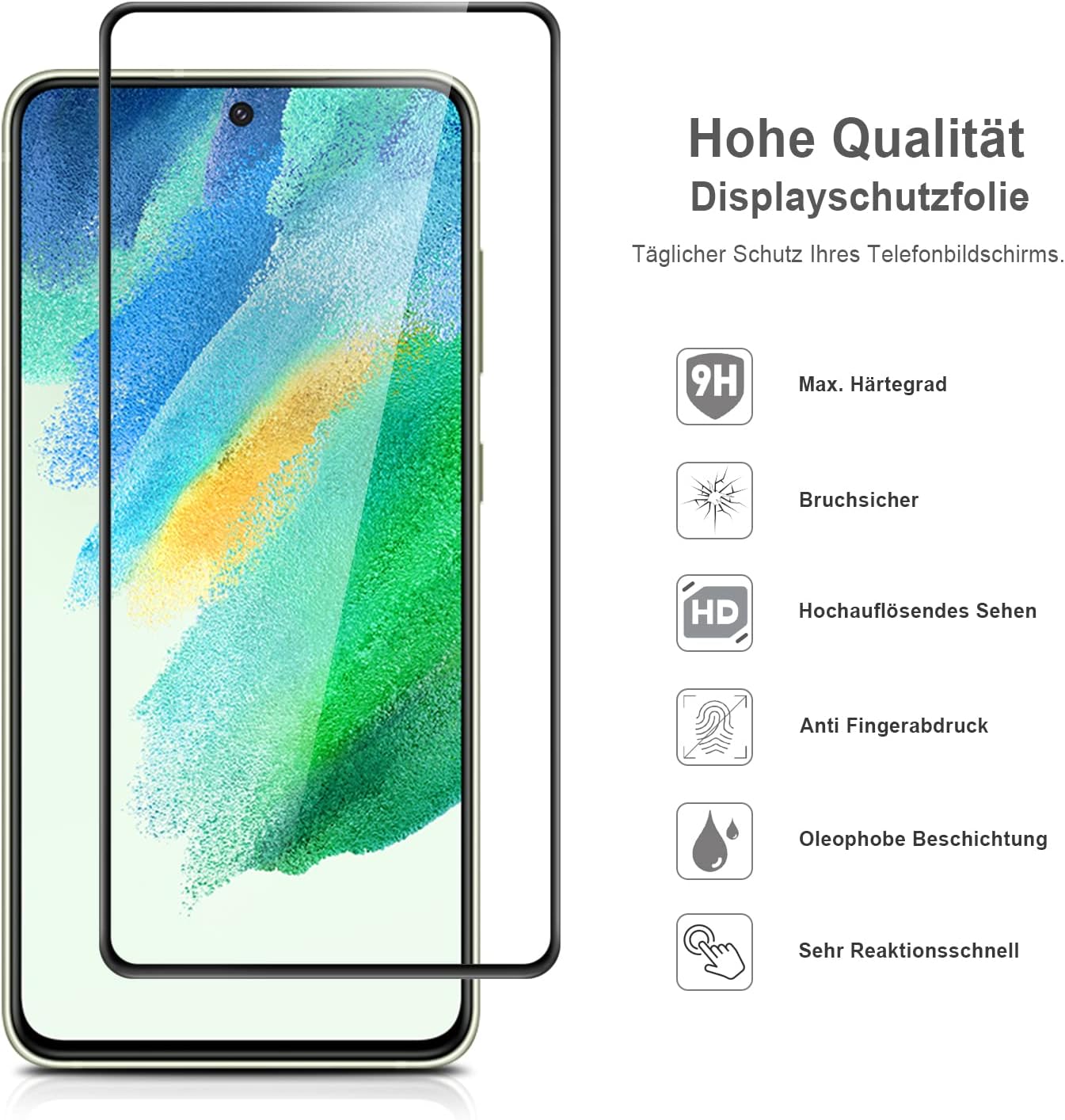 Detalle de Schutzfolie für Samsung Galaxy S21 FE 5G/4G – Panzer Glas, 2-Stück, 9H Härte, Blasenfrei, HD-Klar