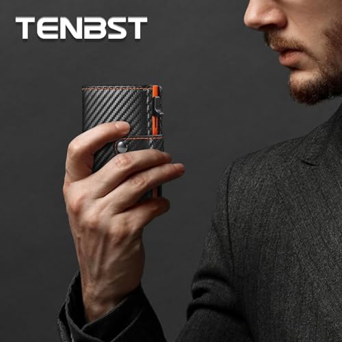 Thumbnail 6 de TENBST Carteras para Hombre | Tarjetero con Monedero y Bloqueo RFID en fibra de carbono naranja-negro