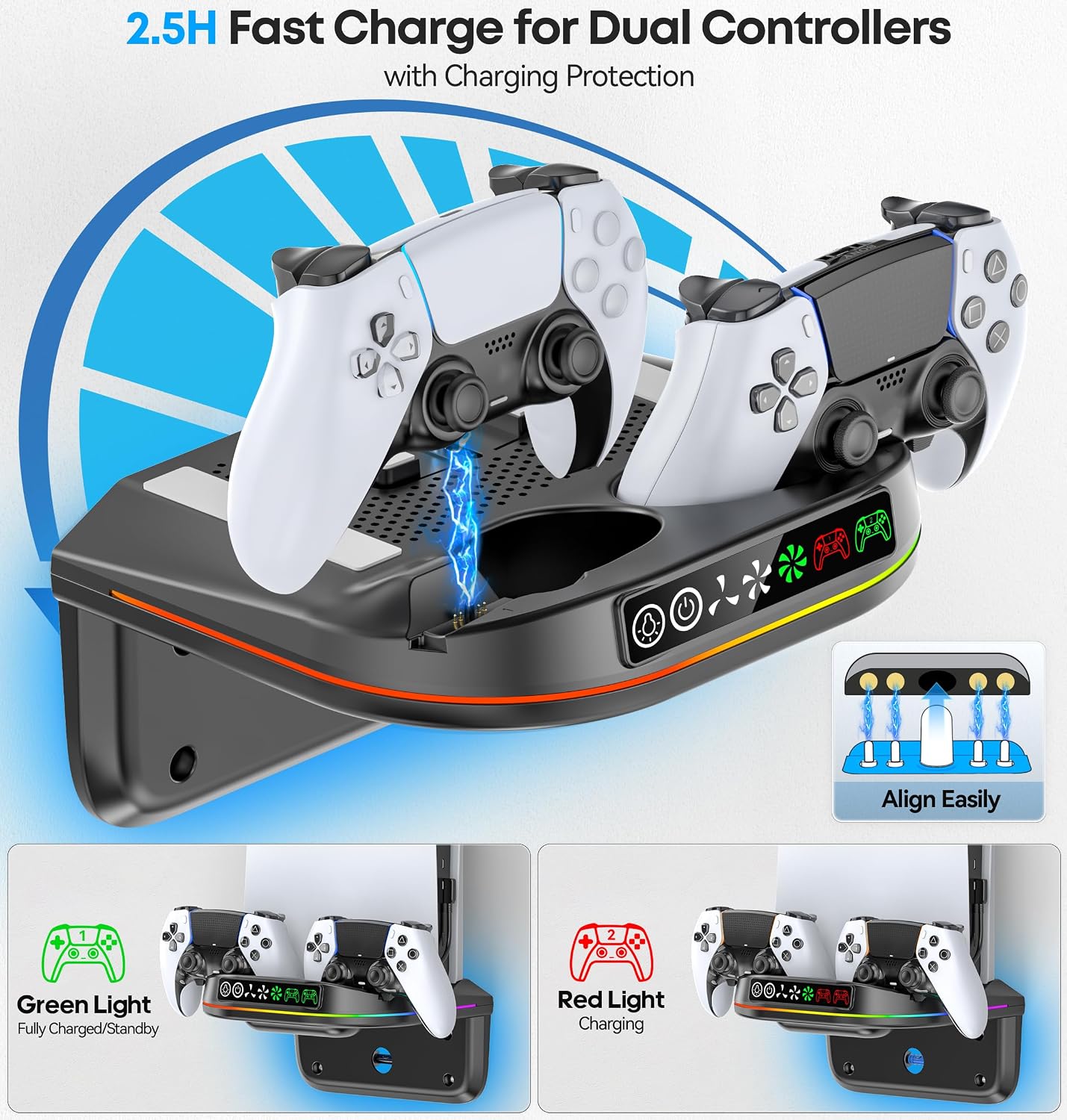 Thumbnail 3 de Tokluck VG-P5447 PS5 Wall Mount Cooling Station with Dual Charger and RGB