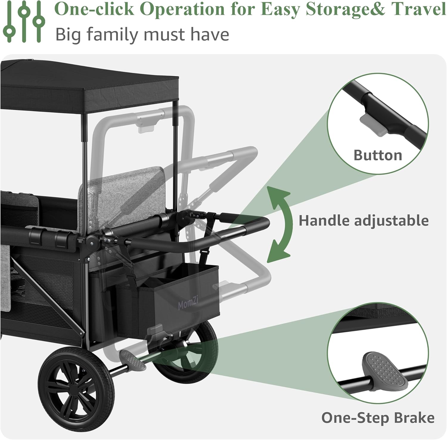 Thumbnail 5 de MomZi 4-Seat Kids Stroller in Black — Flexible Foldable Ride for Bigger Families