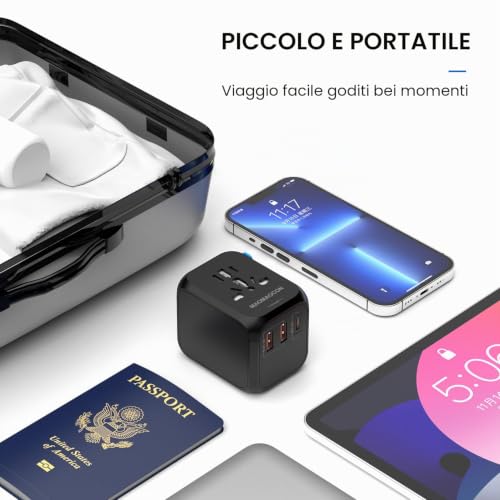 Thumbnail 8 de MAOMAOCON Adattatore da viaggio universale PD20W con 2 USB-A, USB-C e presa AC | Compatibile con Germania, USA, UK, Thailandia, Italia e altro