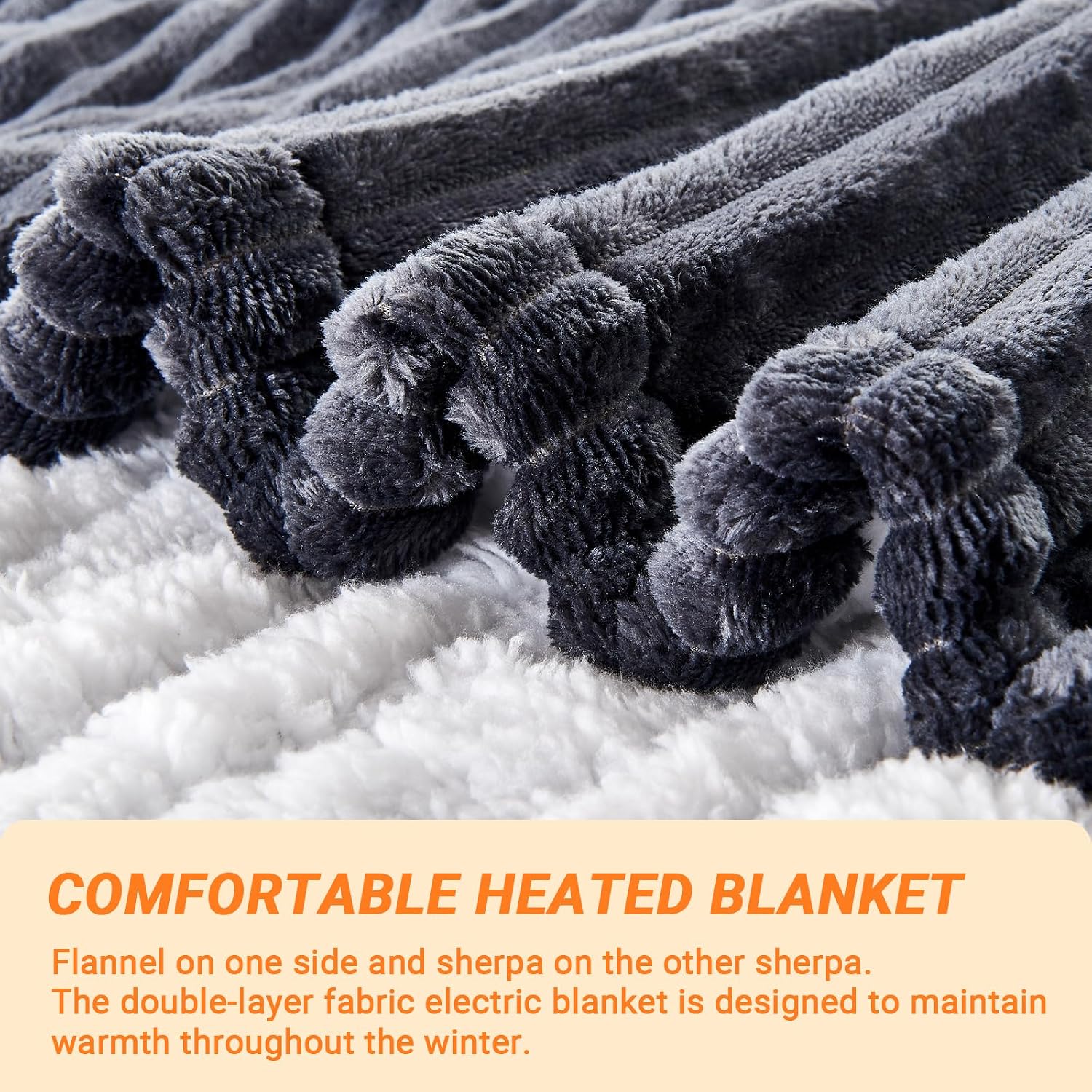 Detalle 2 de Qieryun 6284 Twin Heated Blanket, Flannel and Sherpa, 10 Heat Settings