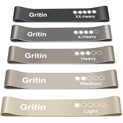 Detalle de Gritin Fitnessbänder Widerstandsbänder 5er Set – Latex, mit Übungsanleitung und Tragetasche