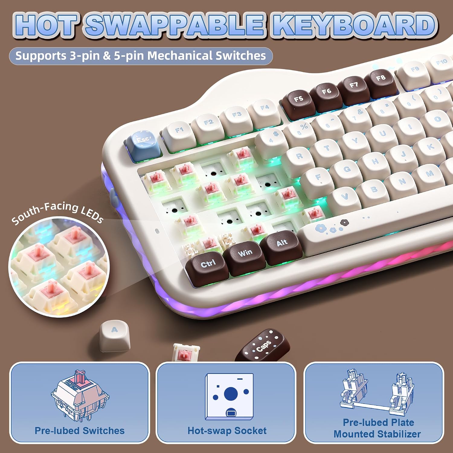Detalle 2 de YUNZII C98 Wireless Mechanical Keyboard with Number Pad (Choco/Candy Linear)