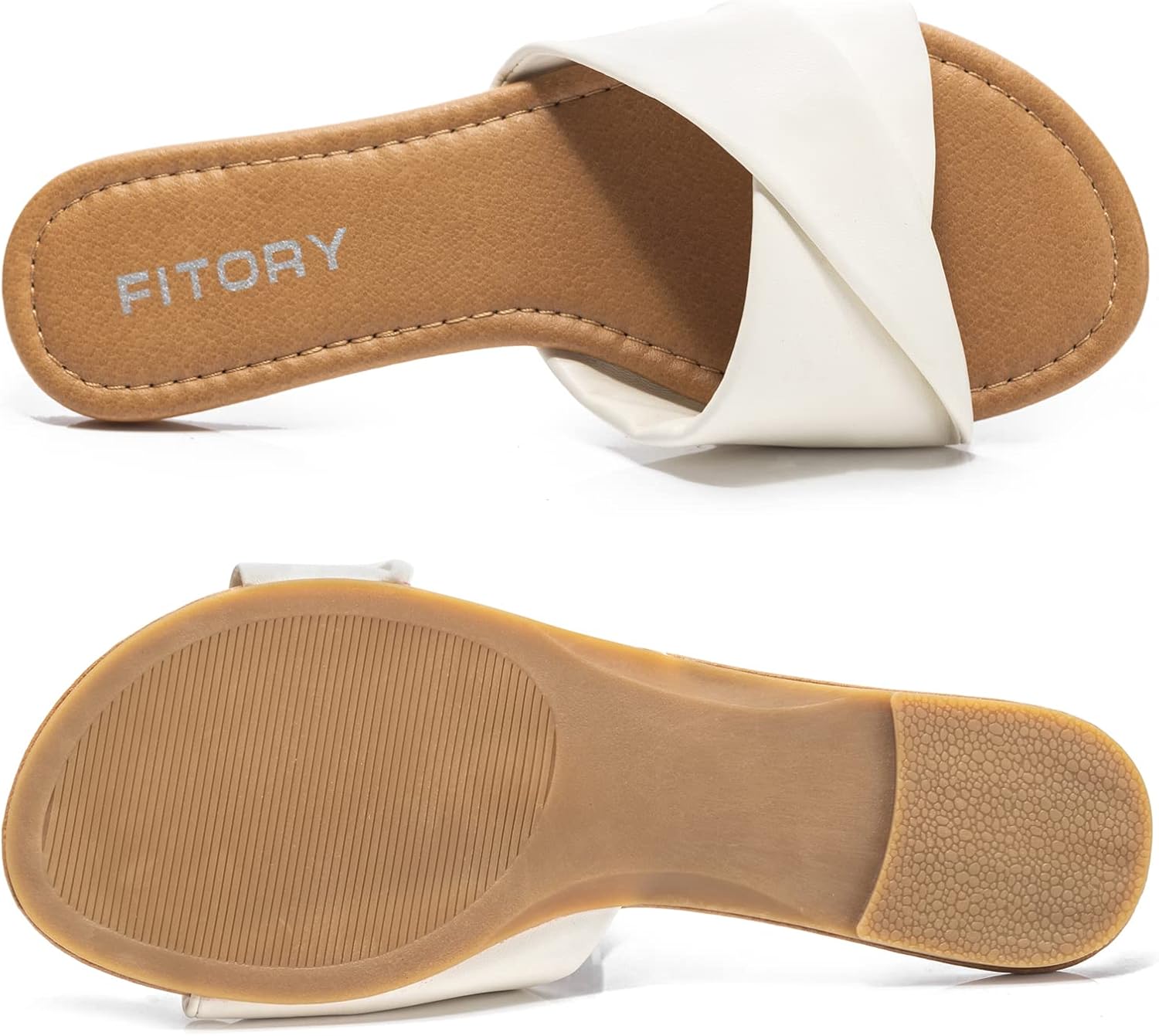 Detalle de FITORY Women's Flat Sandals Fashion Slides with Soft Leather-Look Comfort, Summer Size 6-11