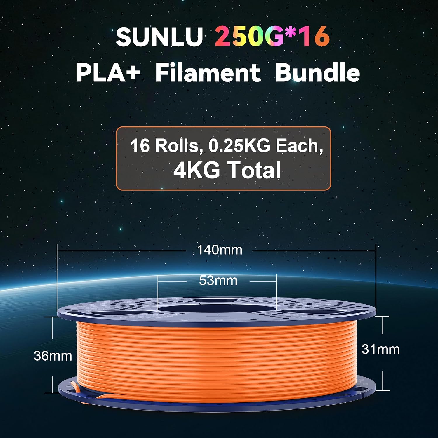Detalle de SUNLU 0.25KG PLA+ filament 16‑roll colour set