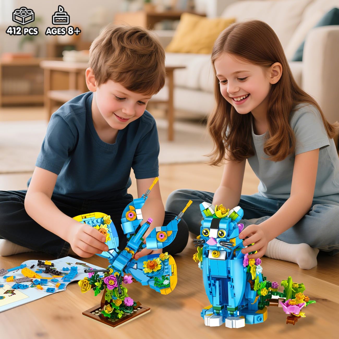 Thumbnail 4 de PLAXSOON Flower Cat 3 in 1 Building Set (412 pieces): parrot, butterfly and cat animal figures