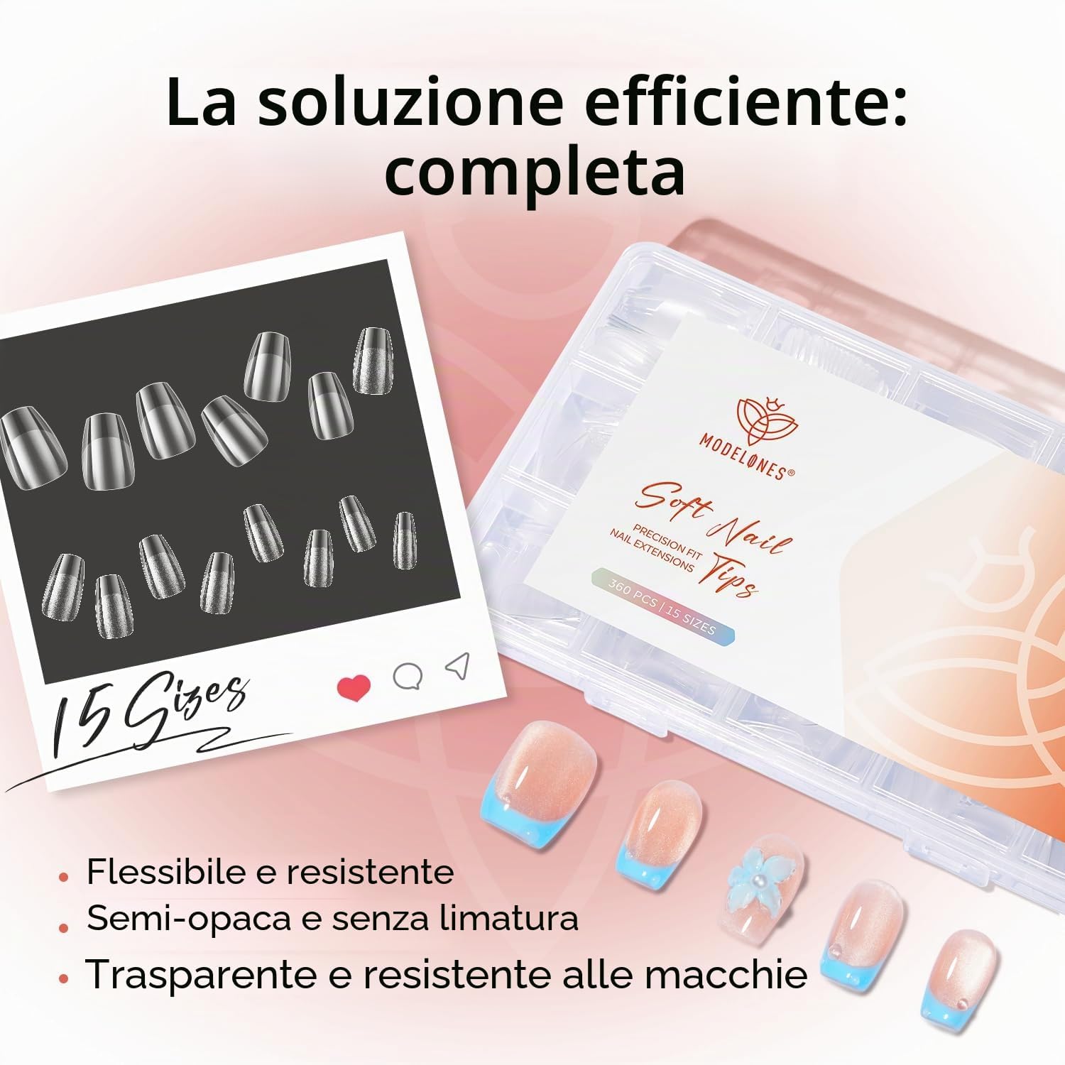 Thumbnail 1 de Modelones 360 pezzi Unghie Finte con 15 Misure in Gel – Copertura Completa, Coffin corta XS, Semi Matte