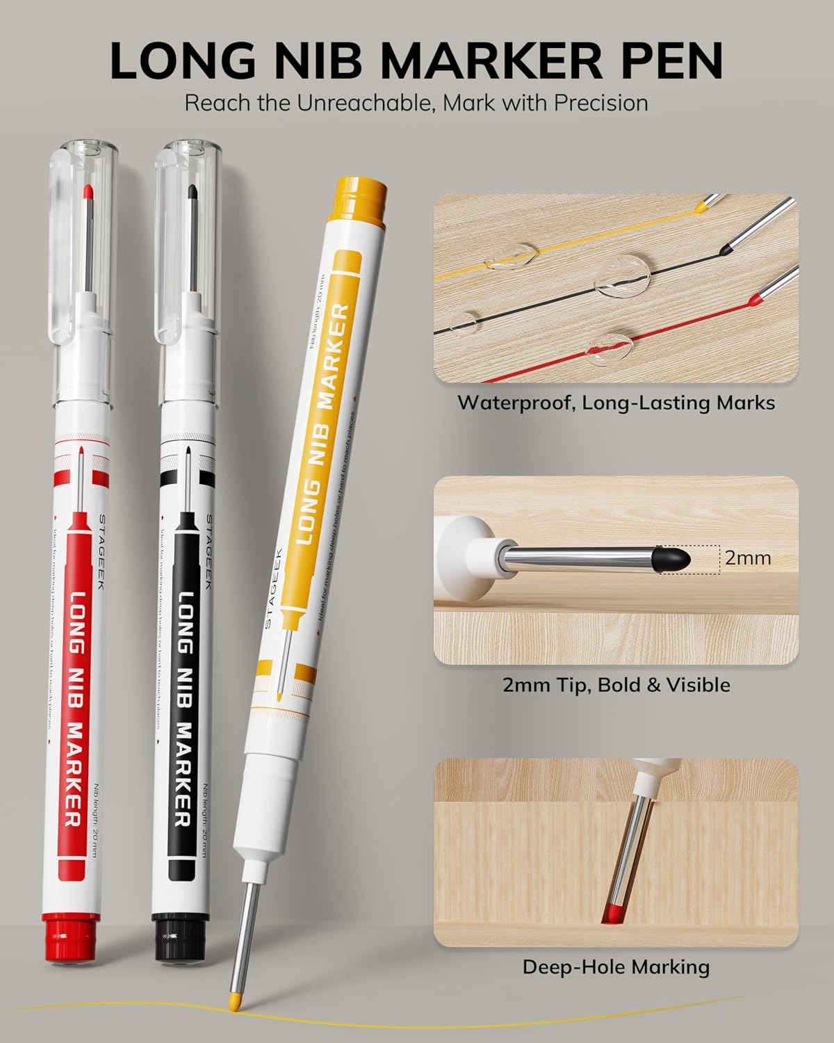 Detalle 2 de STAGEEK SG-ZDQB-35792 Carpenter Pencil Set, 2.8mm Leads and Deep-Hole Markers