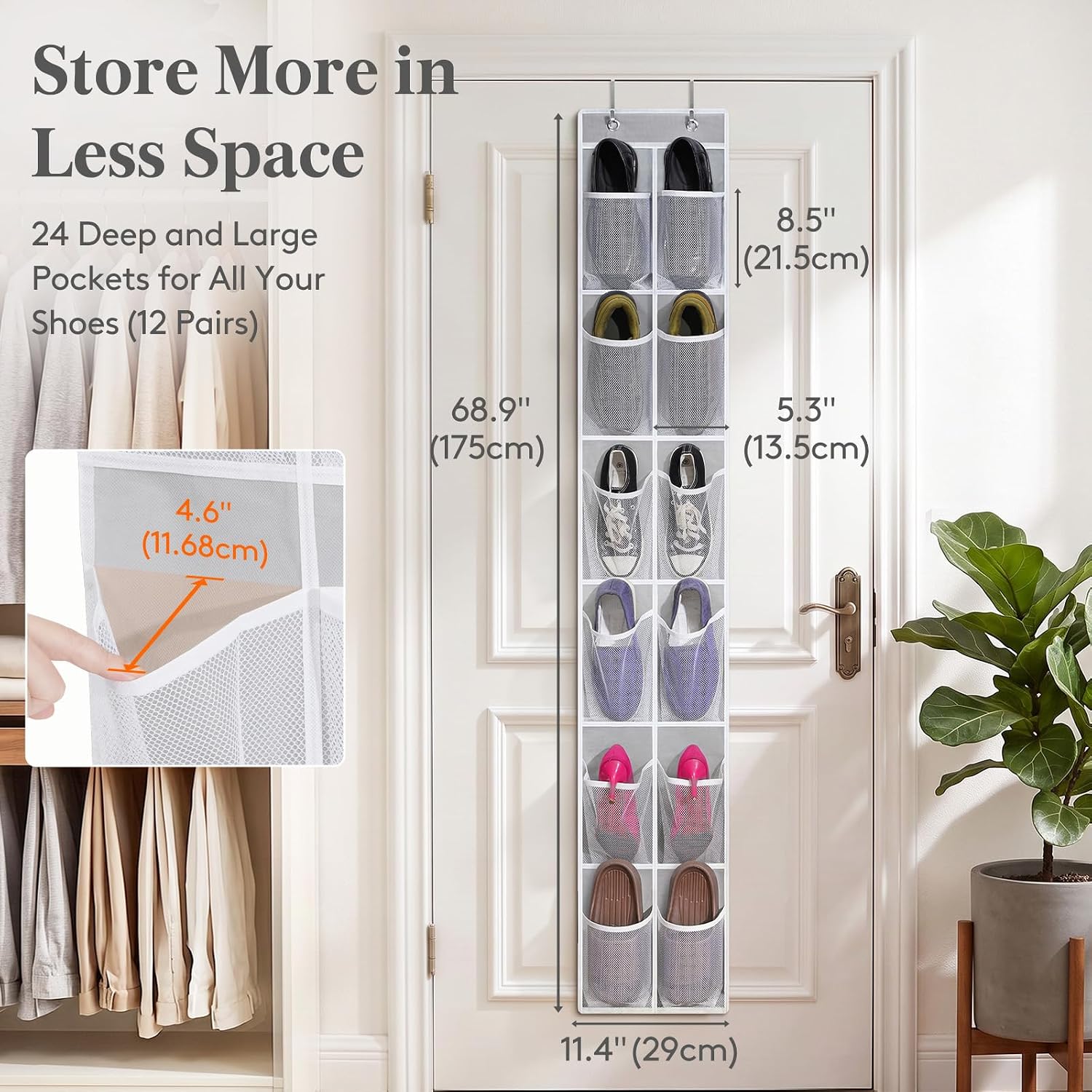 Detalle de Lifewit 12-Pocket Over-the-Door Shoe Organizer with Breathable Mesh