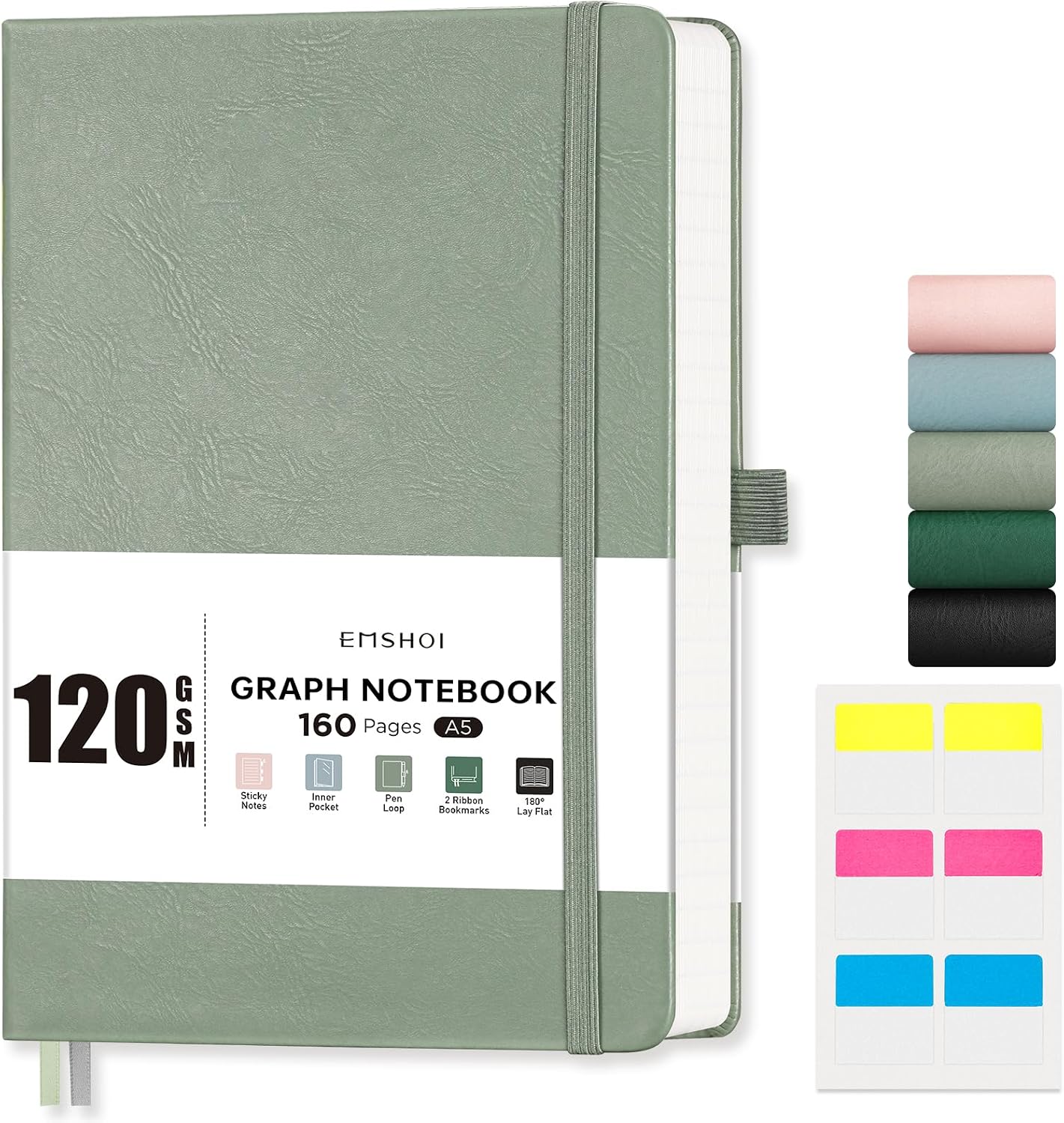 Detalle de EMSHOI A5 Hardcover Blank Notebook – 160 Pages, 120gsm, PU Leather