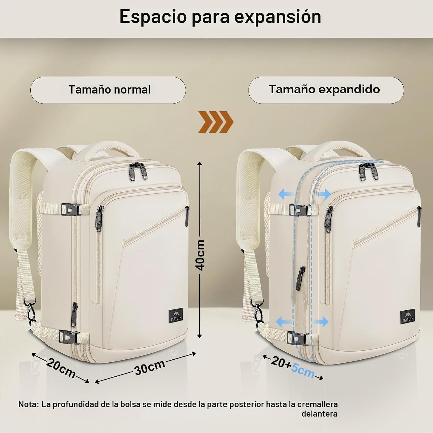 Thumbnail 2 de MATEIN Mochila de cabina expandible 40x30x20 cm | Cabina hombre/mujer, 30 L extra