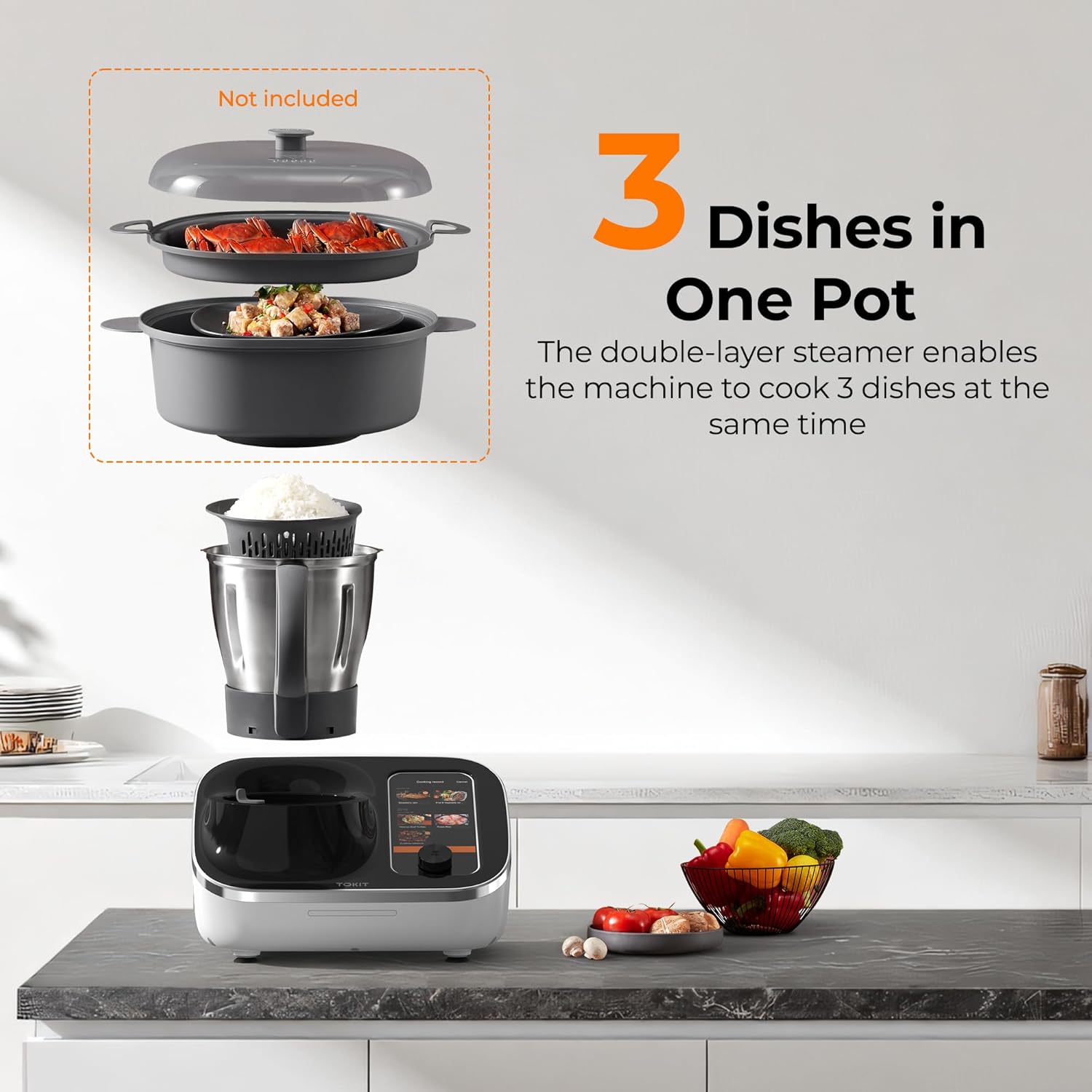 Thumbnail 4 de TOKIT C2 AI Omni Cook Robot – automated cooking food processor with 7-inch touchscreen and 21 cooking functions