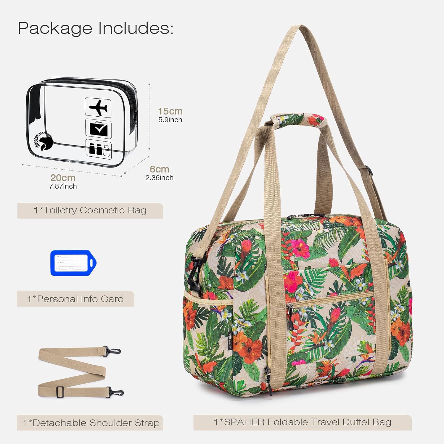 Thumbnail 4 de SPAHER Travel Duffle 25L Cabin Luggage 40x30x20 cm – Foldable Under-seat Holdall