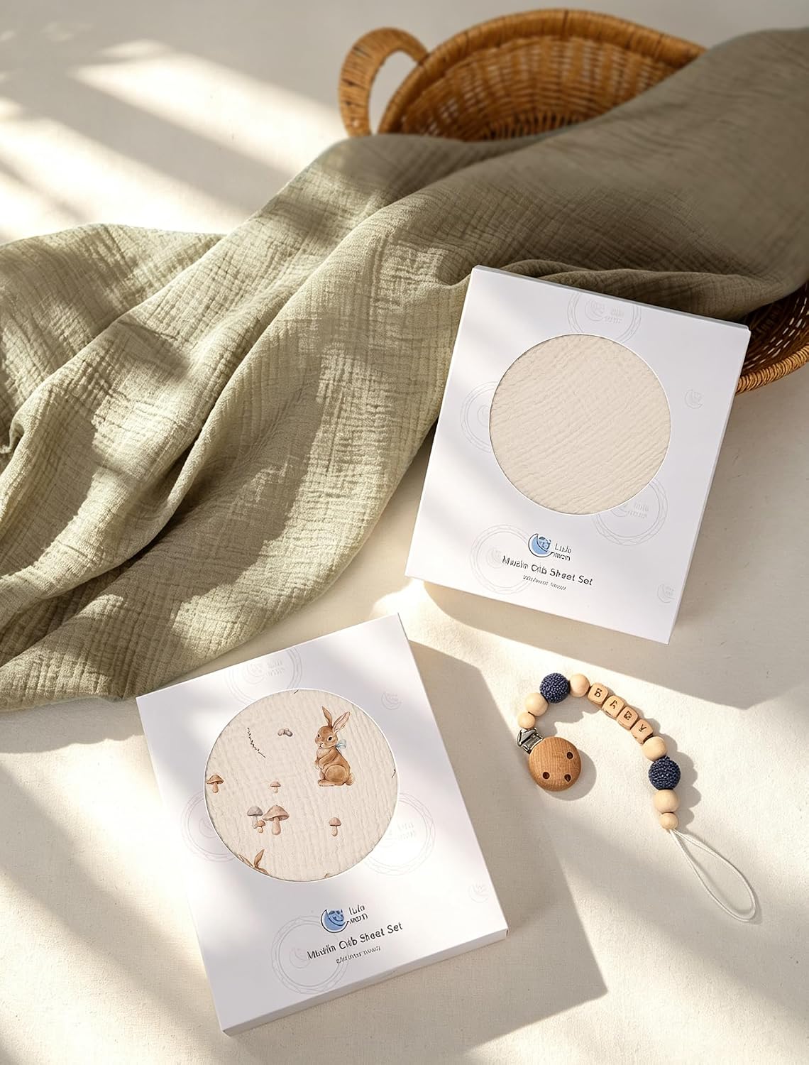 Thumbnail 6 de lulumoon 000 Muslin Crib Sheets, 2-Pack, 100% Cotton, Cream & Olive