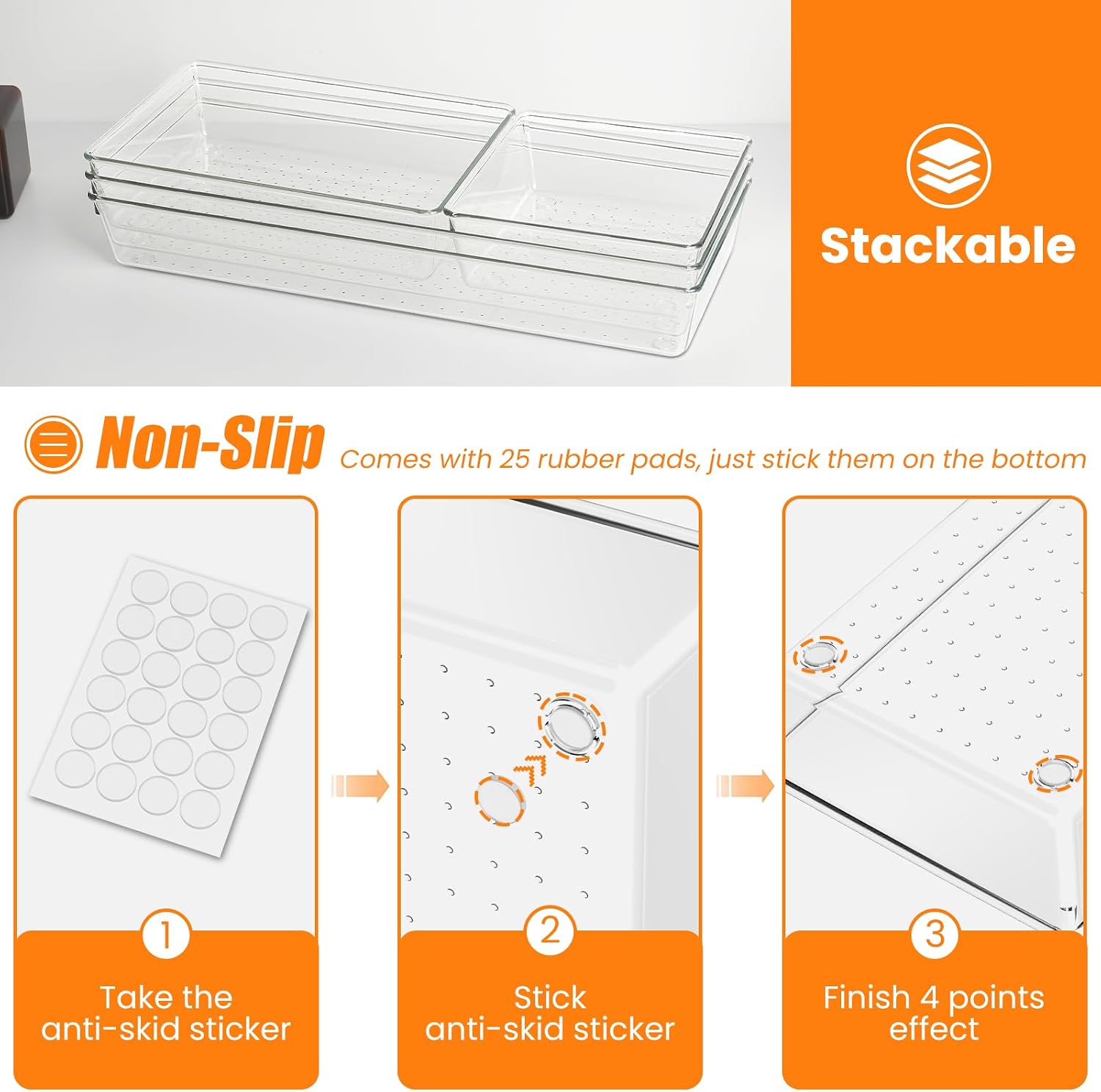 Detalle de Criusia 18-Piece Clear Drawer Organizer Set