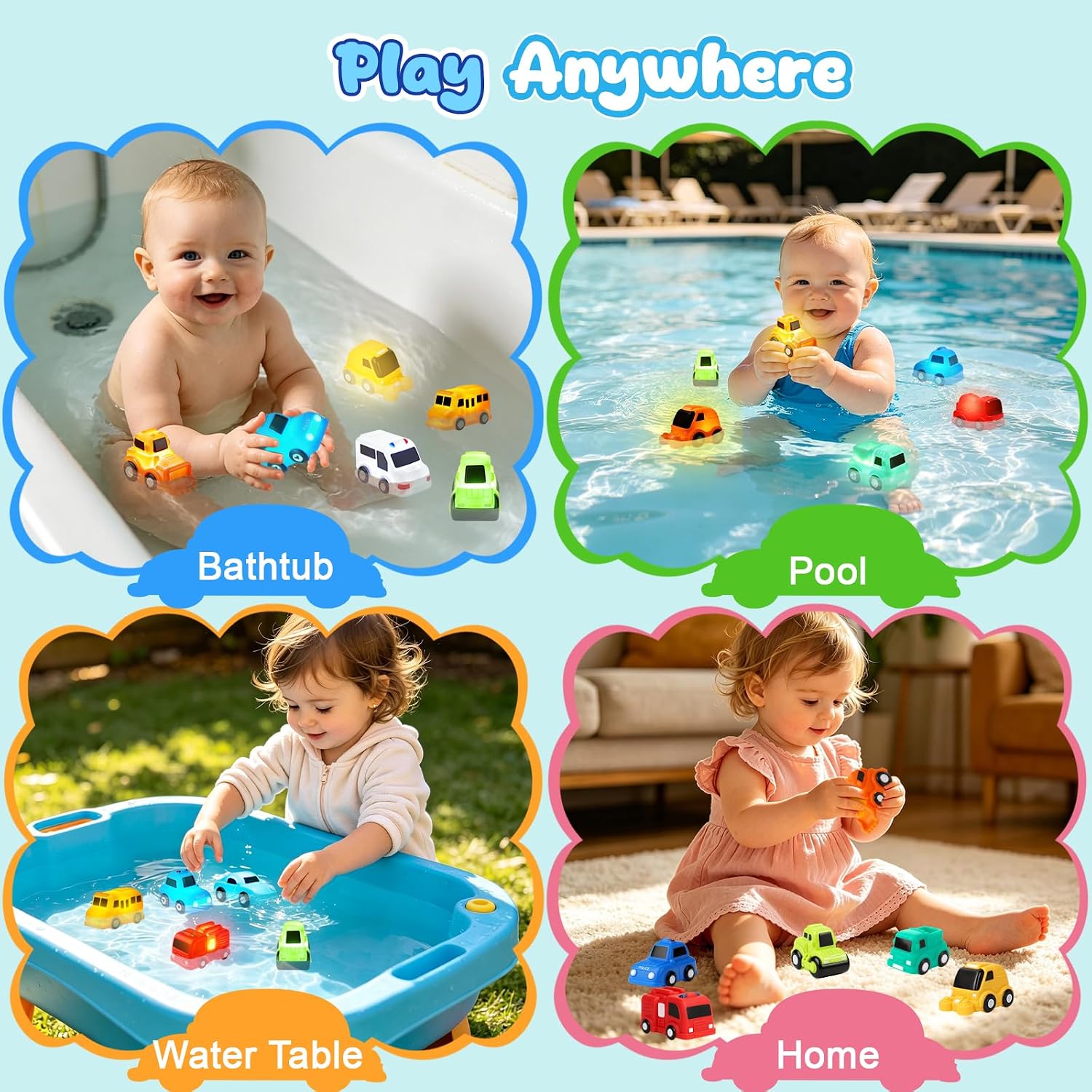 Detalle de JoiTale 10-Pack Light-Up Bath Toys for Toddlers: Cars that Flash in the Bath