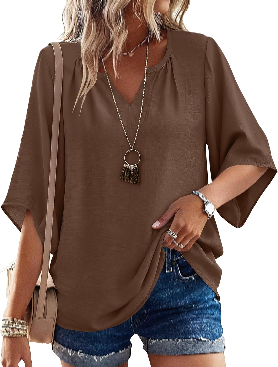 Thumbnail 5 de LOMON Women’s 3/4 Sleeve Boho V-Neck Tunic Top (S–3XL) — Lightweight & Breathable