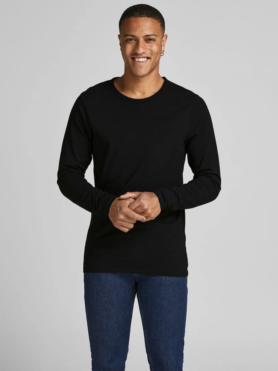 Detalle 2 de JACK & JONES Uomo Maglia A Manica Lunga Girocollo JJEBASIC, Nero, Taglia M