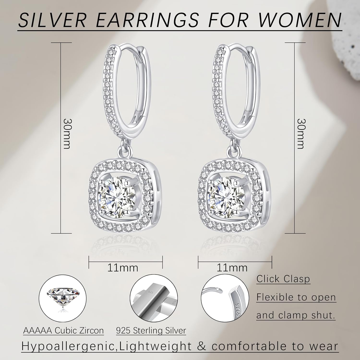 Thumbnail 1 de Josfeva Silber 925 Creolen mit Anhänger: quadratisch-herzförmiger Charm mit Cubic Zirkonia