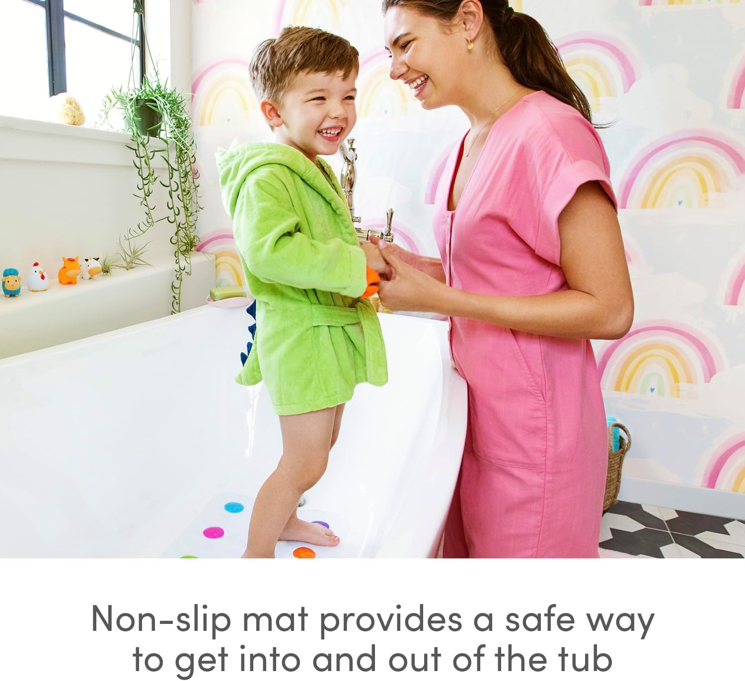 Detalle de Munchkin Dandy Dots Non Slip Baby Bath Mat (White) – Colourful Shower Mat with Strong Suction