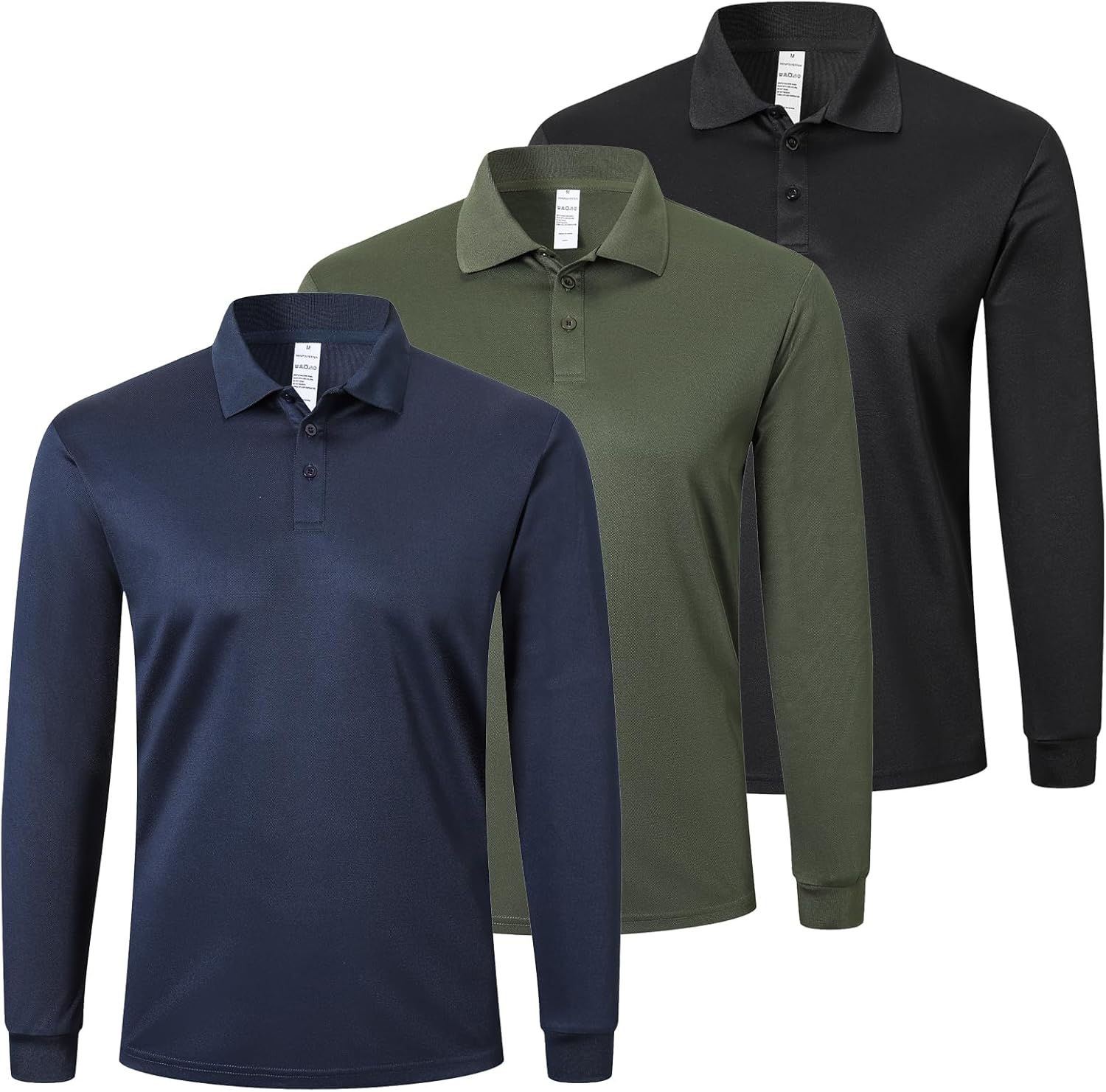 Detalle de ZENGVEE Men's Long Sleeve Polo Shirts 3 Pack – Quick Dry, Lightweight & Breathable
