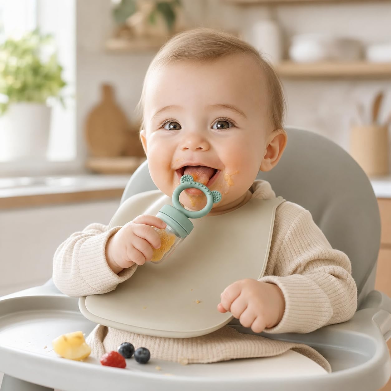 Thumbnail 6 de Zufio Grignoteuse bébé - sans BPA, Tetine grignoteuse bébé 4M+ et moule à glace au lait maternel (Green)