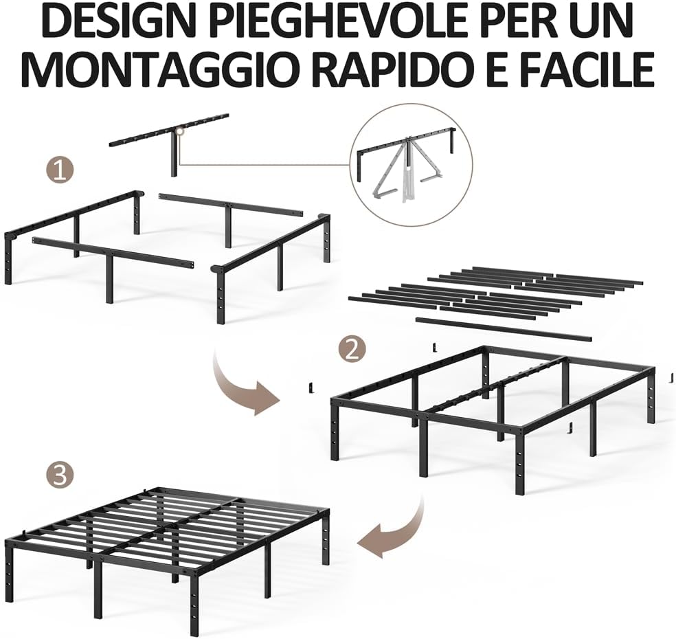 Detalle de Yaheetech Rete Letto Matrimoniale 160×200 cm