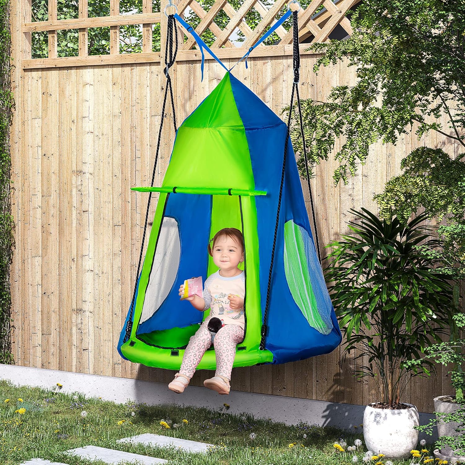 Detalle de Outsunny balançoire nid d’oiseau ronde Ø 100 cm avec tente amovible