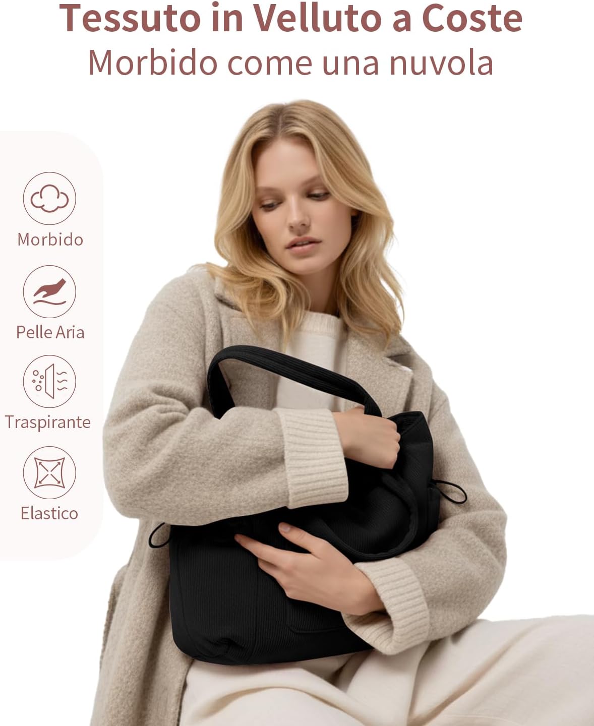 Detalle de ECOHUB Tote Bag in velluto a coste con cerniera e multitasche