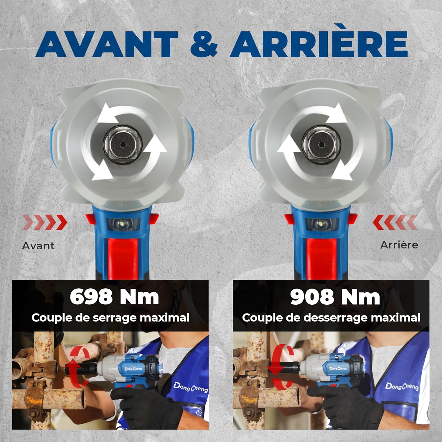 Detalle de Dong Cheng 20V sans balais - clé à choc sans fil 698 Nm, 2200 tr/min, coffret avec 2 batteries et chargeur