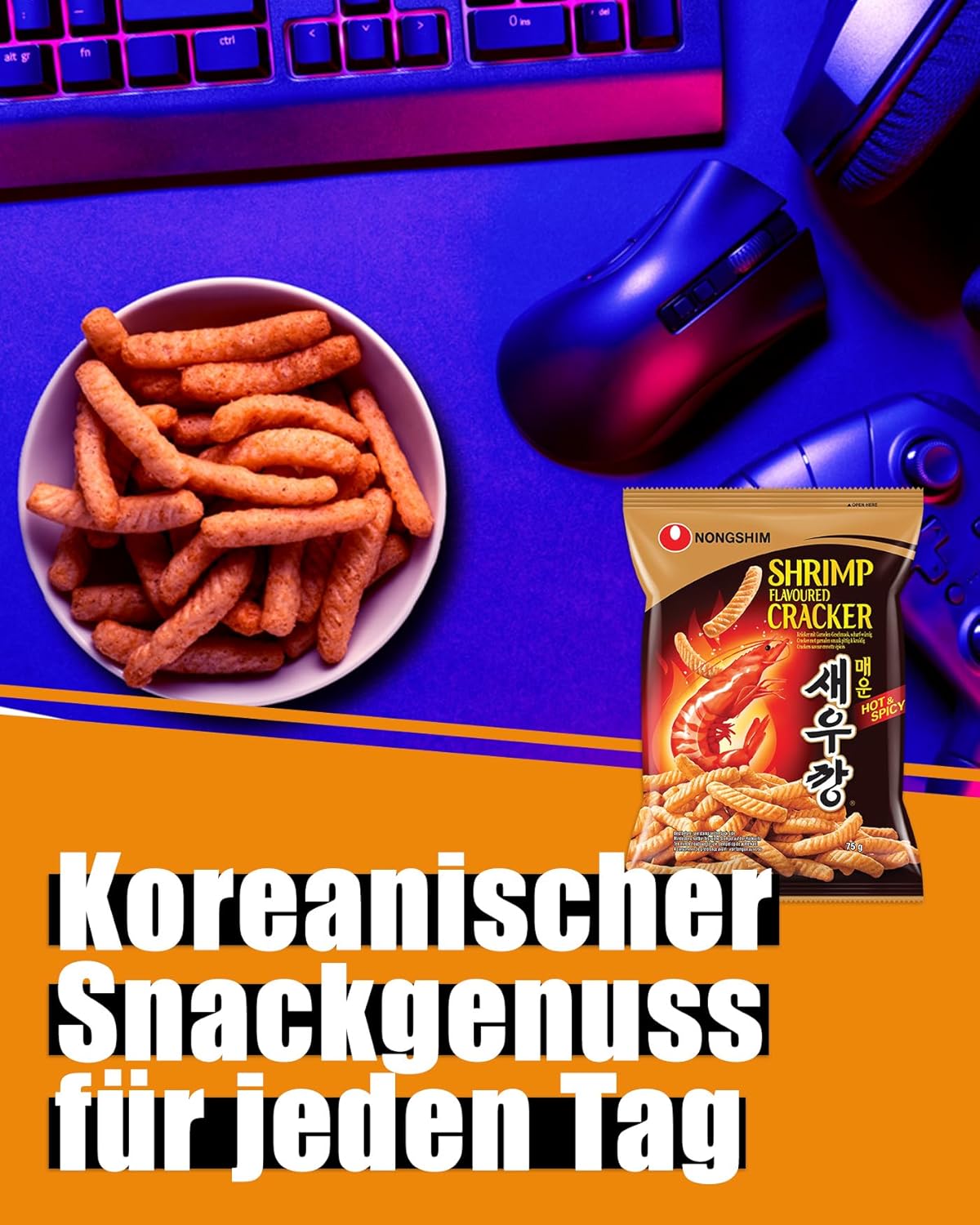 Detalle 2 de NONGSHIM Garnelen-Kräcker scharf (75 g) – koreanischer Snack für zwischendurch