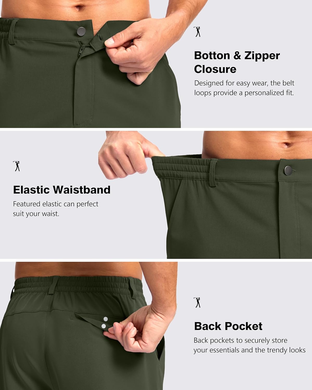Detalle 1 de Pudolla Men's Casual Golf Shorts, 5"/7"/9" Inseams, 4-Way Stretch