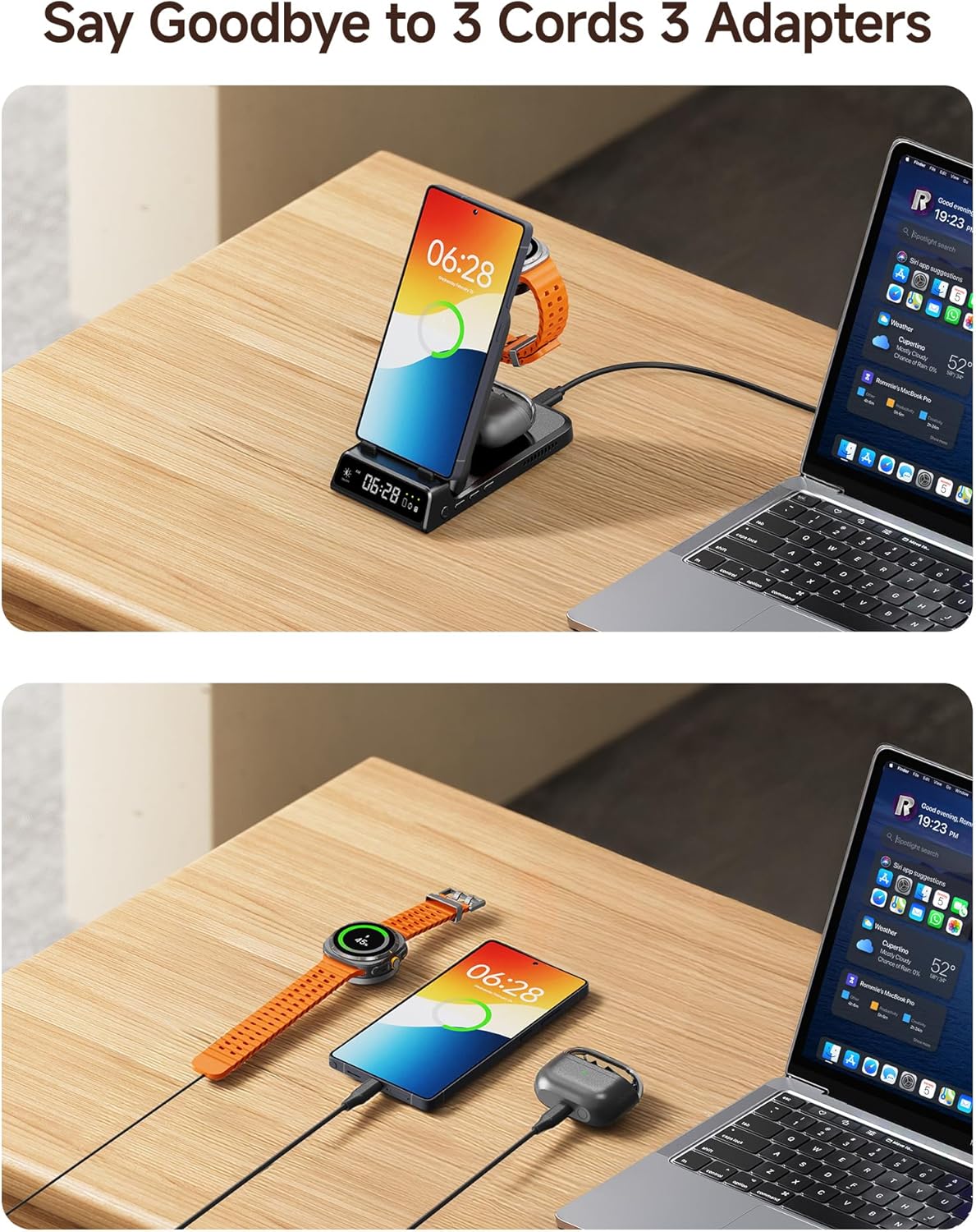 Detalle 2 de SwanScout 703S 3-in-1 Wireless Charging Station for Samsung phones, Galaxy Watch & Buds (No Adapter)