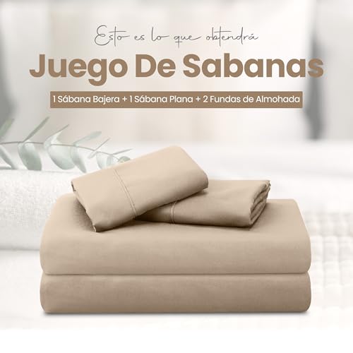 Thumbnail 2 de Utopia Bedding Juego de Sabanas 4 Piezas 150x200 - Poliéster Microfibra Cepillada - Oeko-Tex Certificado - Sábana Bajera, Sábana Plana y 2 Fundas de Almohada 50x75 (Cama 150, Beige)