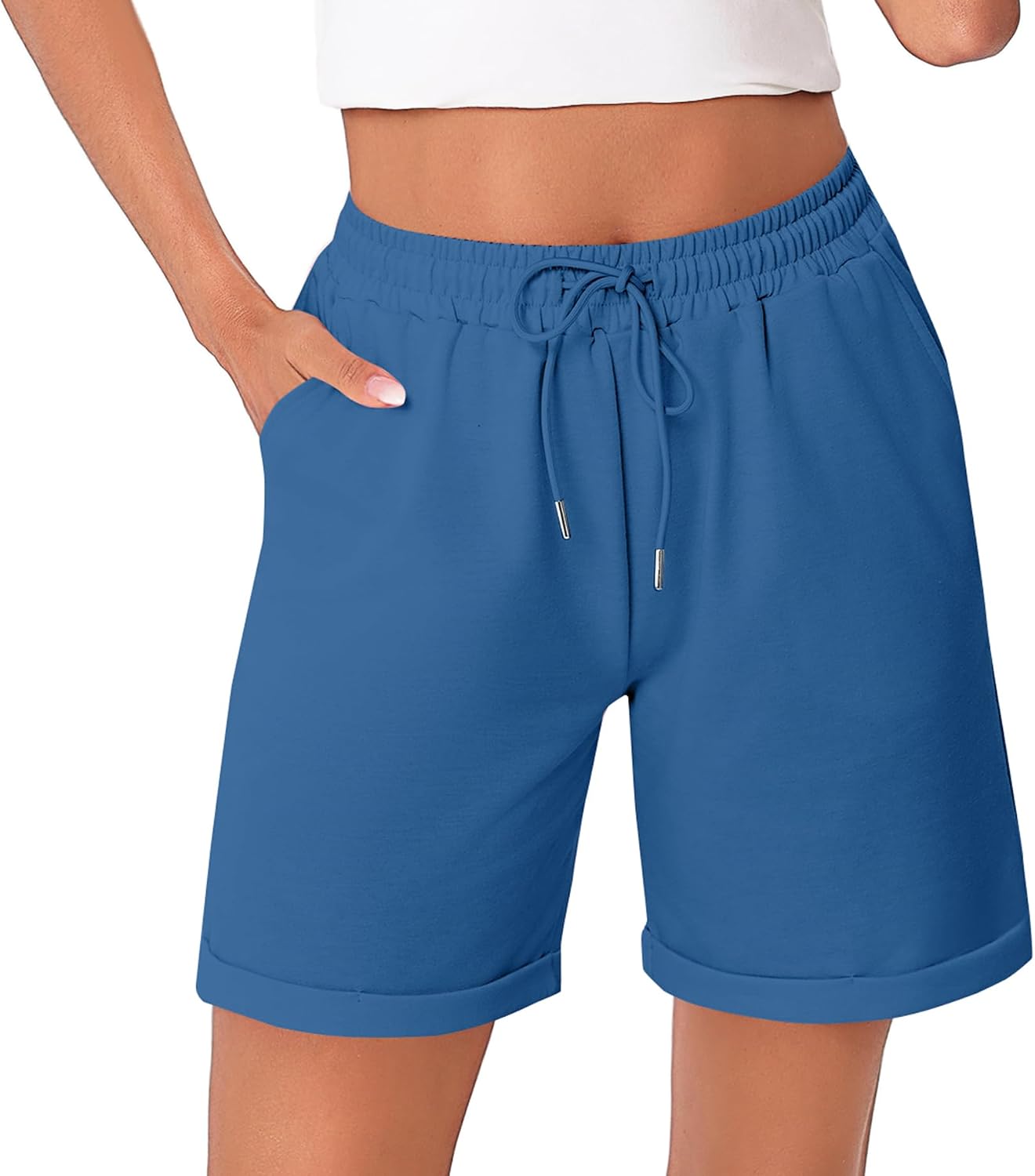 Detalle de Short Bermuda Femme Litherday avec poches – confort et polyvalence pour sport et loisir